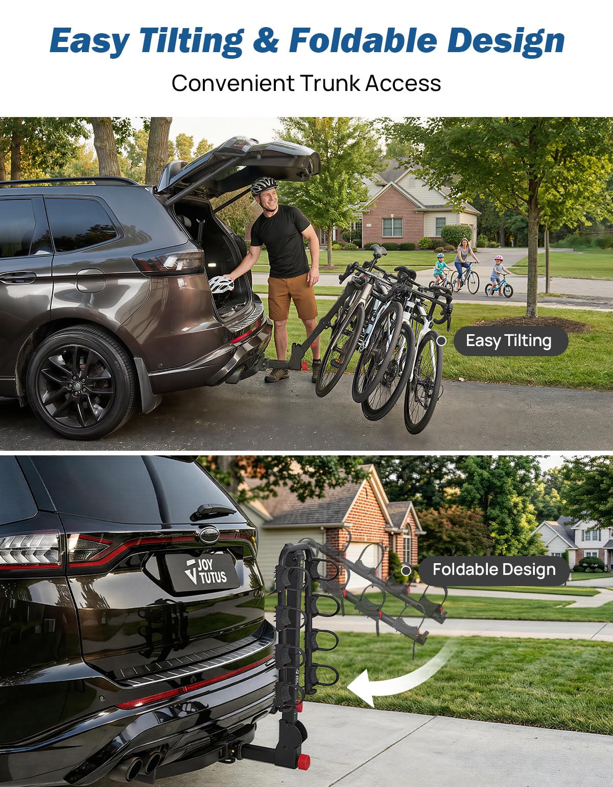 JOYTUTUS 2-3/4-Bike Hitch Bike Rack, 164 LBS Capacity Bike Carrier for Car, SUV, Truck, Easy Install & Anti-Theft Bike Rack Hitch for 2” Receiver, Smart Tilting & Fold Design