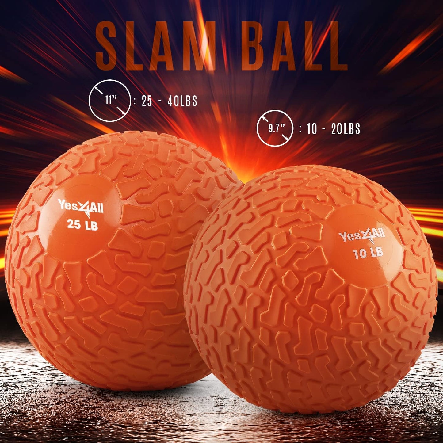 Yes4All Slam Balls - Durable 10-40lb Weighted Core Strengthening Workout Ball | PVC Sand-Filled