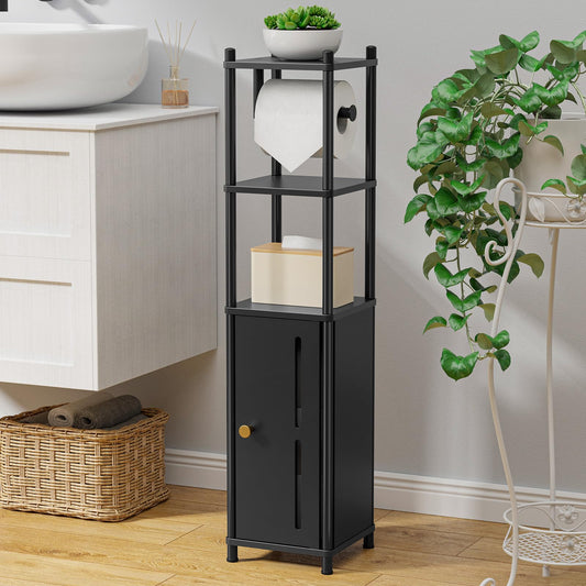 Kitsure Toilet Paper Holder Stand – Compact Bathroom Storage Cabinet for Extra Rolls and Small Items, Bathroom Organizers and Storage for Small Spaces, Living Room, Bedroom, 31.0" H, Black