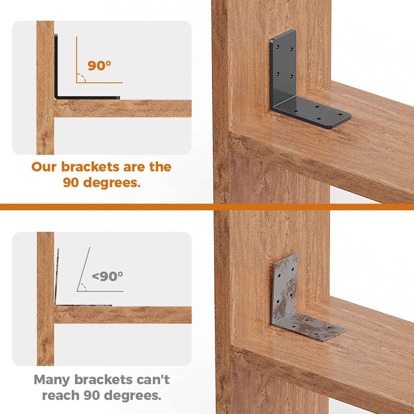 Wuno Shop 8 Pcs 3"x3" L Brackets Heavy Duty, Galvanized Corner Brace for Wood, Angle Iron with Recessed Holes, 90 Degree Angle Bracket for Floating Shelves, Wood Beams, Furniture, Bed -Black