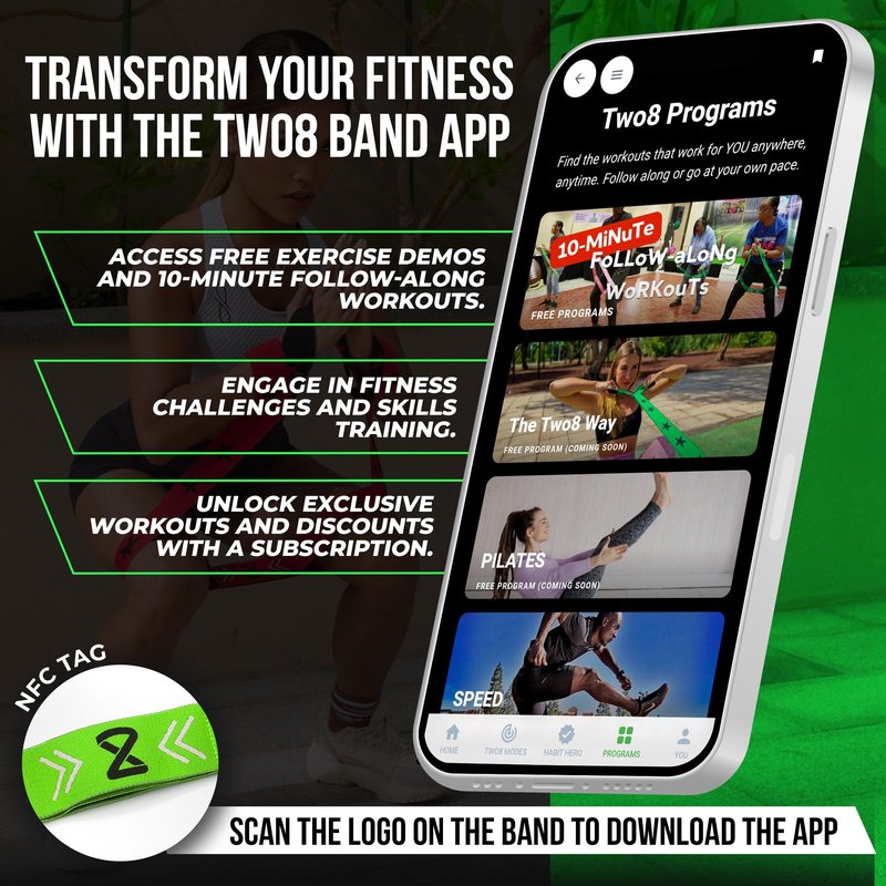 Two8 Bands Multi Loop Resistance Band for Working Out - Green, Movement Band (Light) - Home Gym Loop Resistance Bands for Women & Men, Athletic Rehab Equipment Workout Loops, Sports Fitness Gear