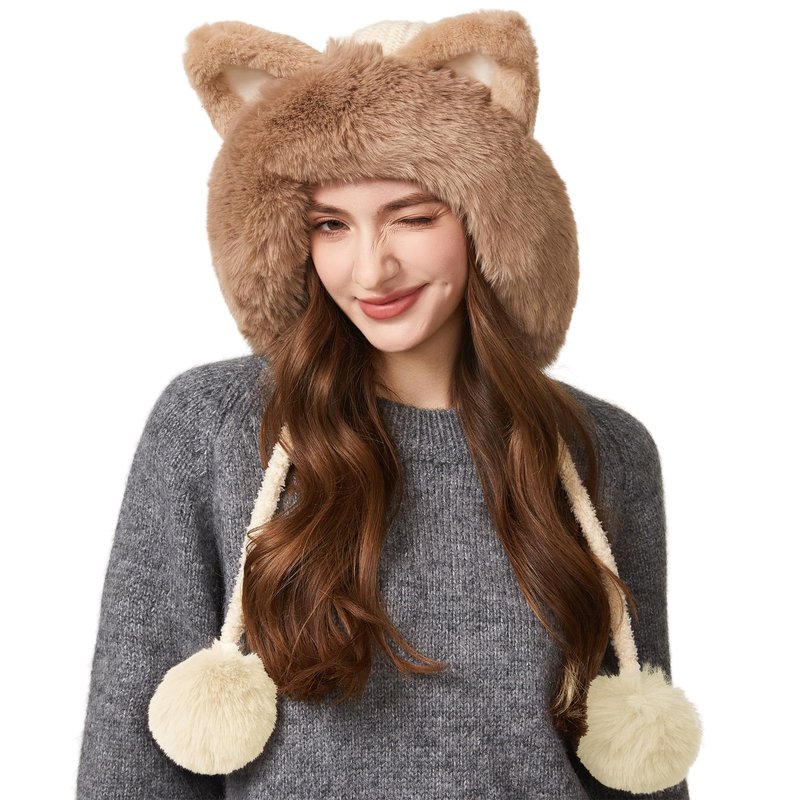 KAICAILA Women Winter Sherpa Beanie Hats Knit Ear Flap Fleece Lined Peruvian Ski Snow Cap Warm Hat Covering Ears Ponytail