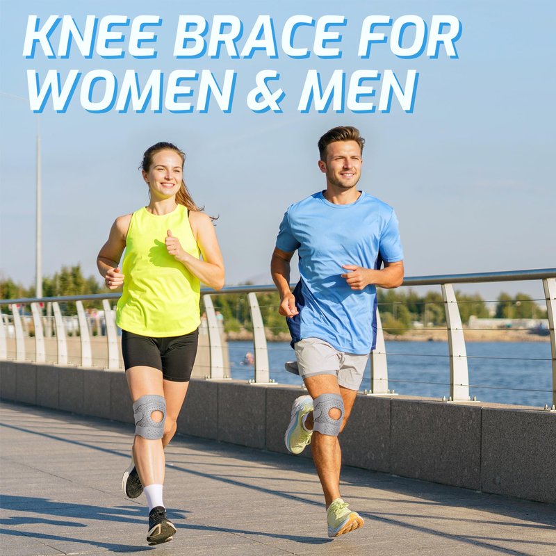 Windblazer Adjustable Knee Brace for Women & Men, Knee Brace with Side Stabilizers, Neoprene Compression for Pain Relief, Arthritis, Running, Sports, Injury Recovery, Grey