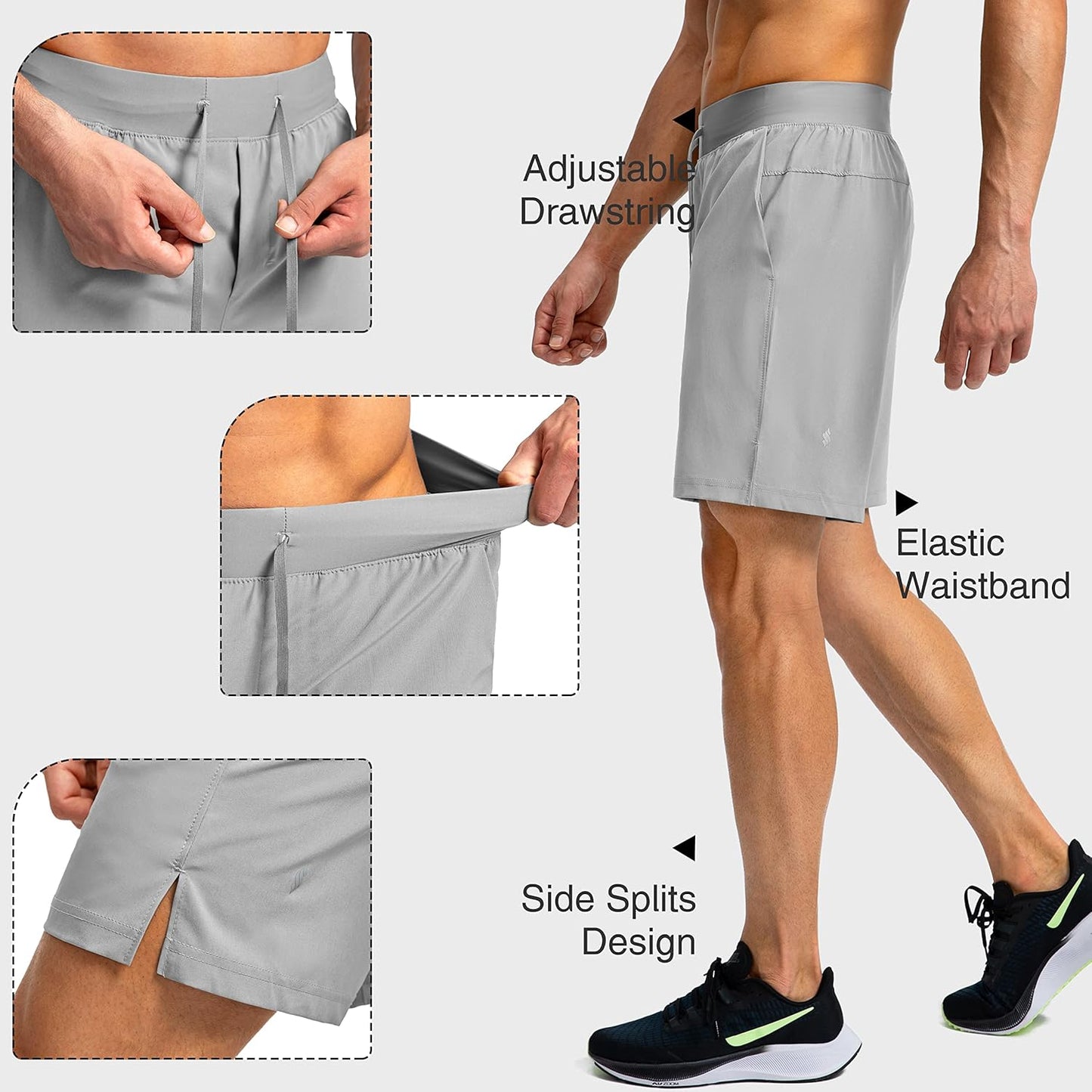 Soothfeel Men's Running Shorts - Lightweight Quick-Dry Athletic Shorts with Zipper Pockets | 9"/7"/5" Sizes