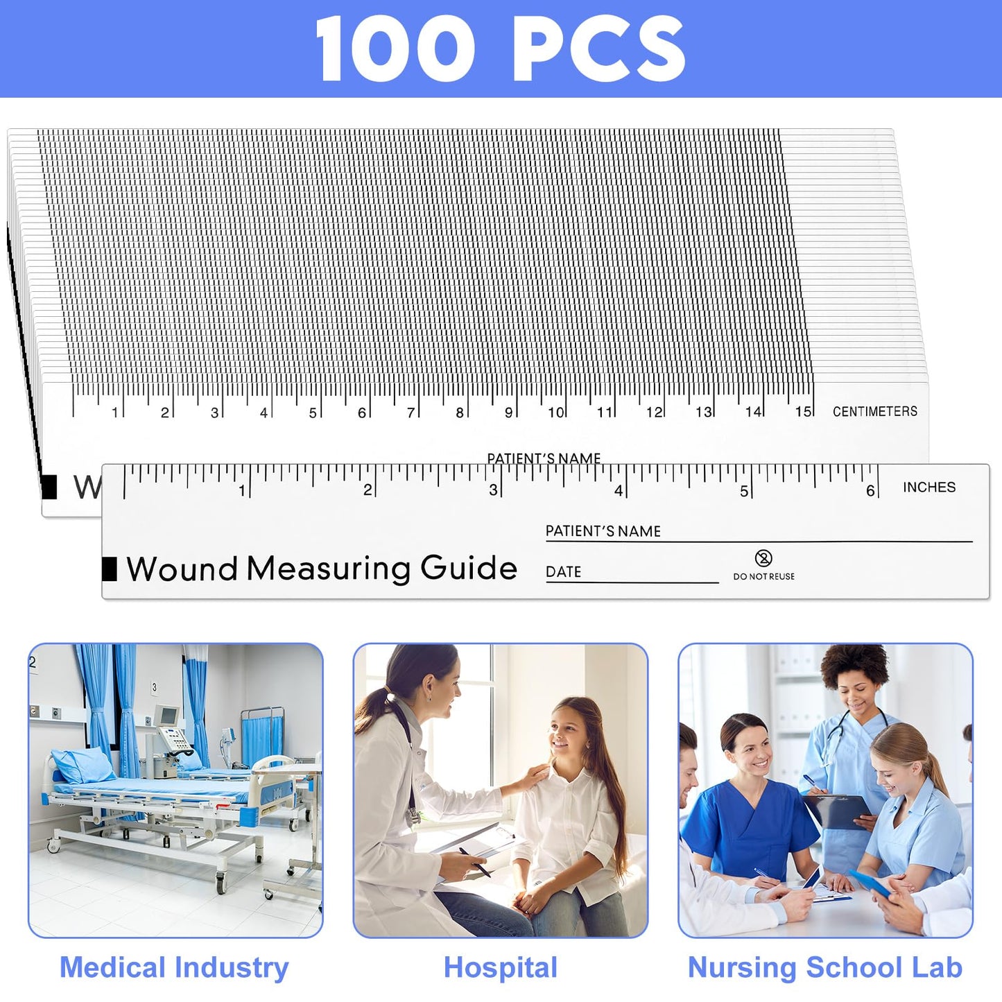 Janlaugh 100 Pcs Wound Ruler 6 Inch Wound Measuring Tape Paper Guide Ruler Double Sided Disposable Paper Tape Measure Measurement Tools for Nurses