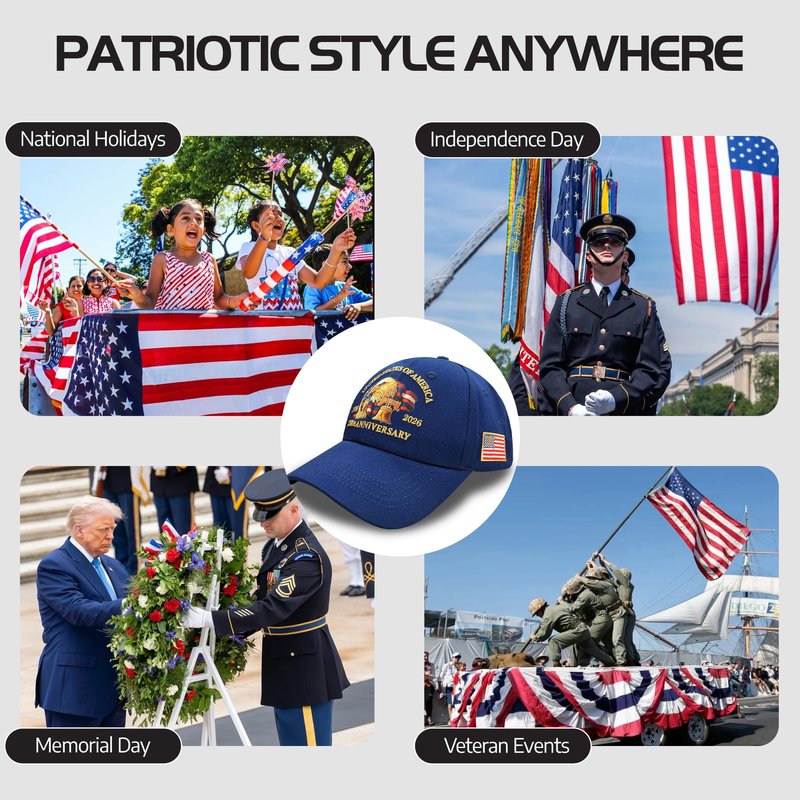 USA 250th Anniversary American Flag Hat – Adjustable Cotton Patriotic Baseball Hat with Eagle & Flag Embroidery - Soft & Comfortable USA Caps for Men & Women (Navy Blue)