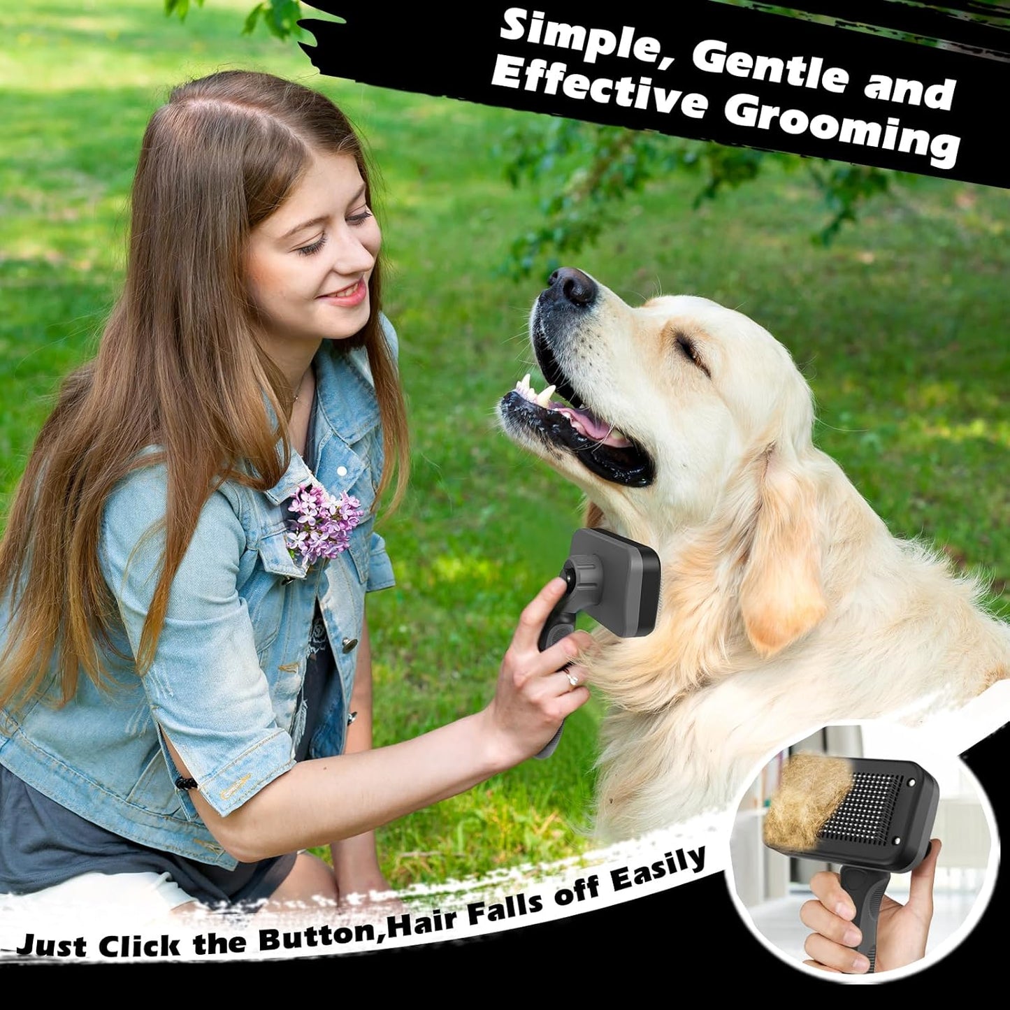 Skiennix Self-Cleaning Slicker Brush Set - 3PCS Pet Grooming Tools for Dogs, Cats & Horses | Dematting Comb & Flea Comb in Gray
