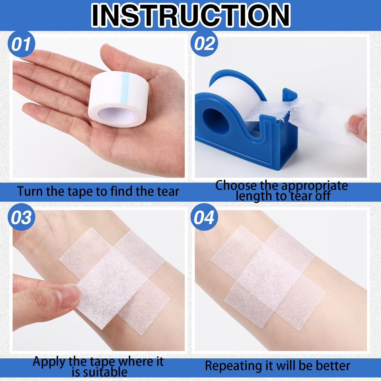 Geiserailie 8 Rolls Paper Tape Medical 1 Inch x 10 Yard Micropore Surgical Tape with 2 Dispenser for Wound Care