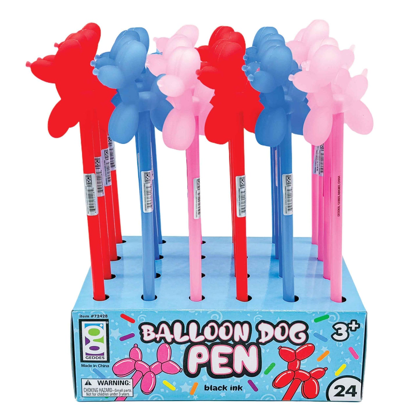 Raymond Geddes Balloon Dog Pen (Pack of 24) - Colorful Pens for Kids with Cute 2" Balloon Dog Toppers - Perfect Kids Party Favors and Gifts