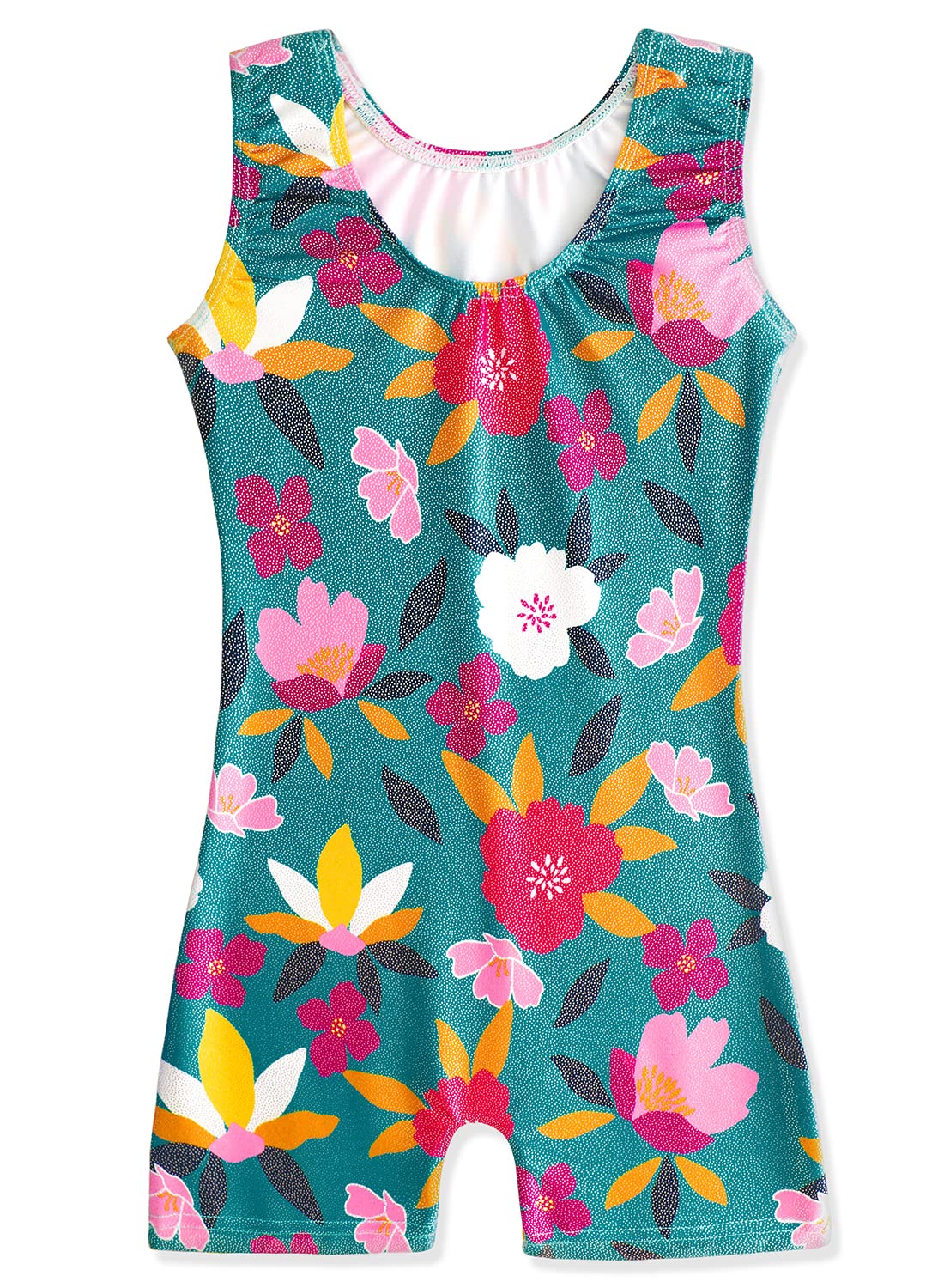 HOZIY Gymnastics Leotards for Girls 10-12 11 Years Old Green Pink Flower Floral Teen Girl Dance Clothes Tumbling Outfits With Shorts Biketards Tank Sleeve