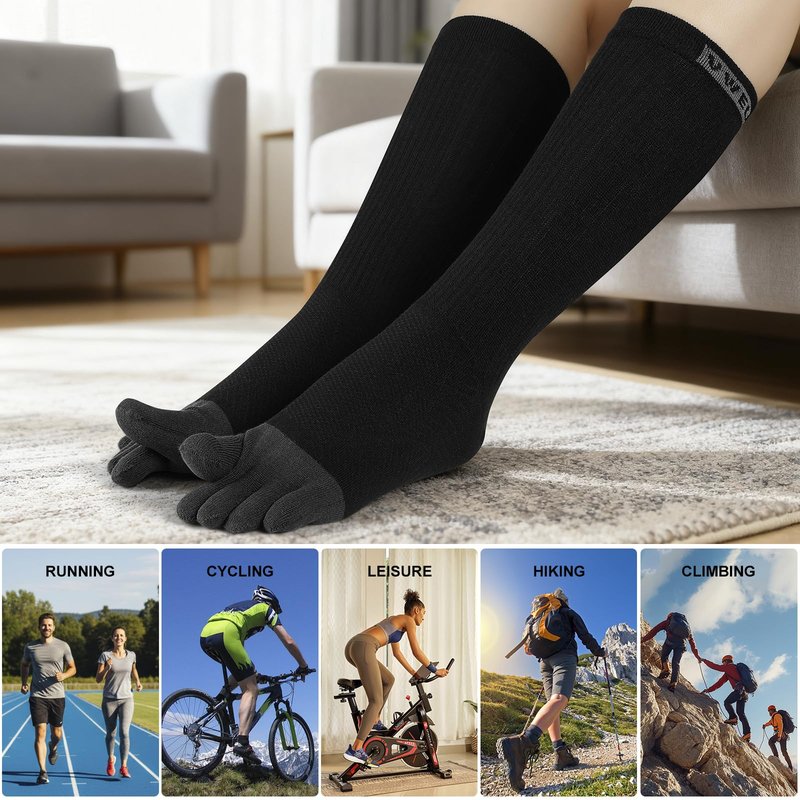 VWELL Toe Socks Cotton Athletic Running Five Finger Socks 3 Pairs,Size 7-11