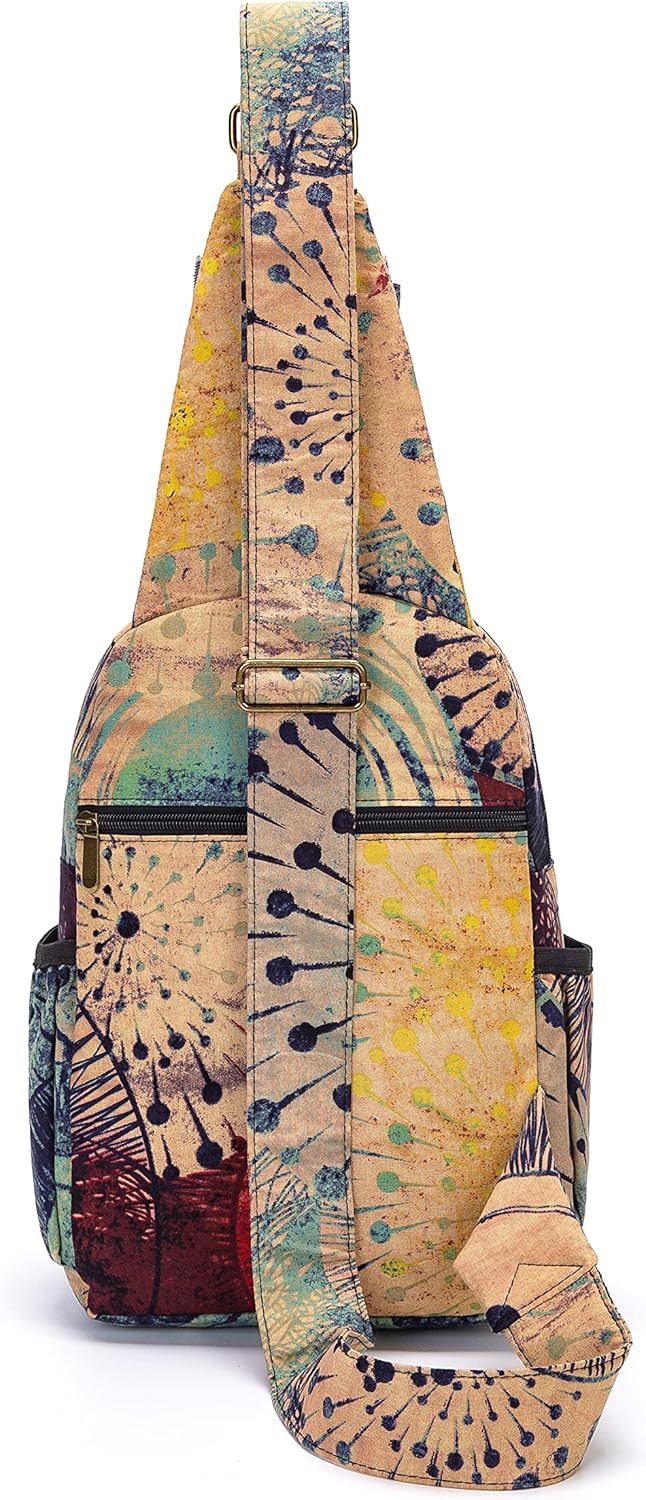 Skiennix Women’s Sling Bag - Large Bohemian Elephant Canvas Crossbody Bag | Purple & Yellow