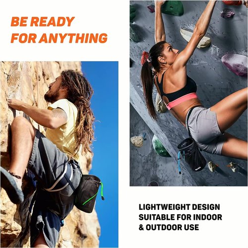 Chalk Bag for Rock Climbing with Quick-Clip Belt, Large Zippered Pockets & Brush Holder - Weight Lifting, Gym, Bouldering, Disc Golf, Wall Climbing Gear Accessories