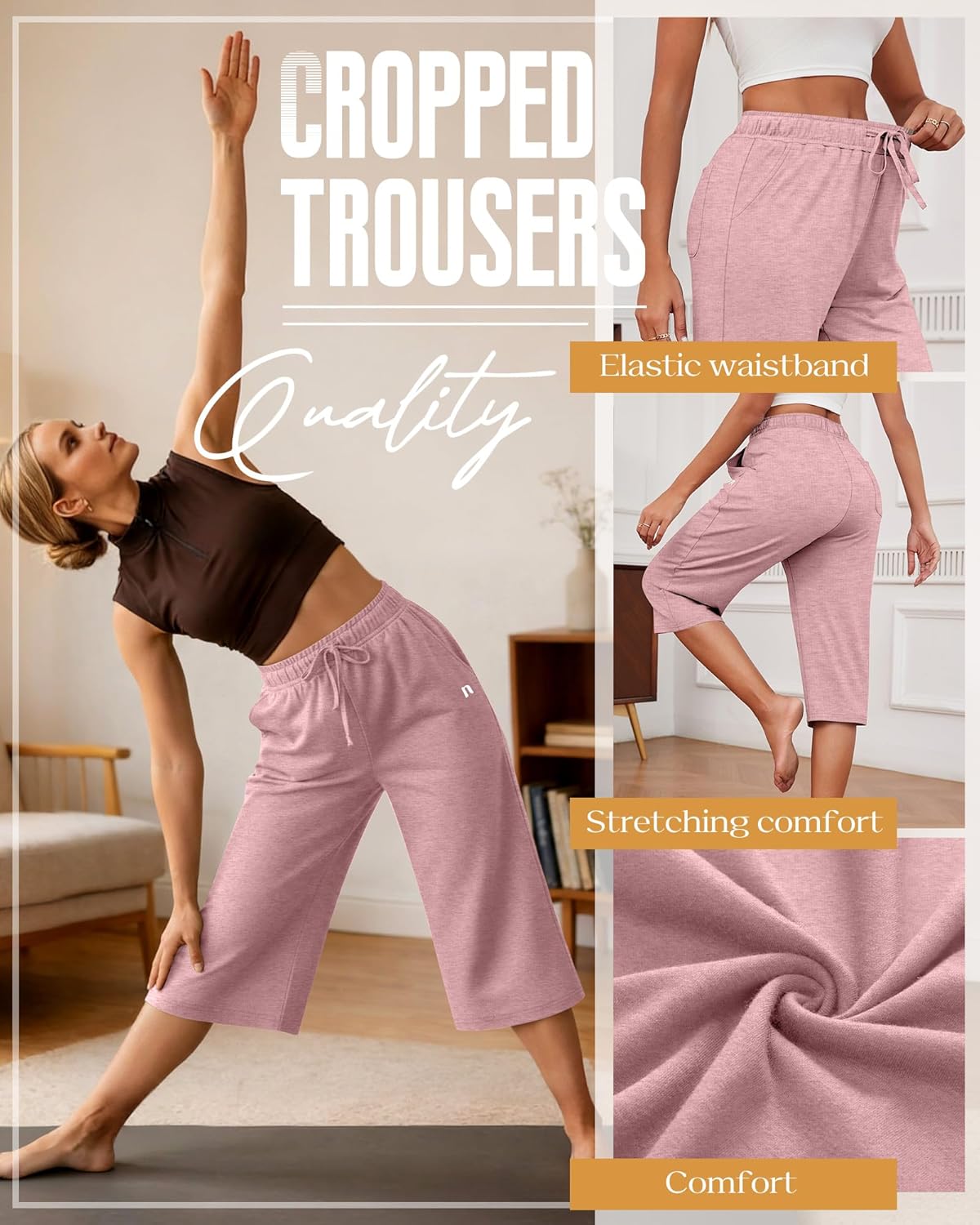 Neer Women's Capri Pants - Wide Leg Casual Sweatpants with Pockets | 3-Pack, Comfortable Fit