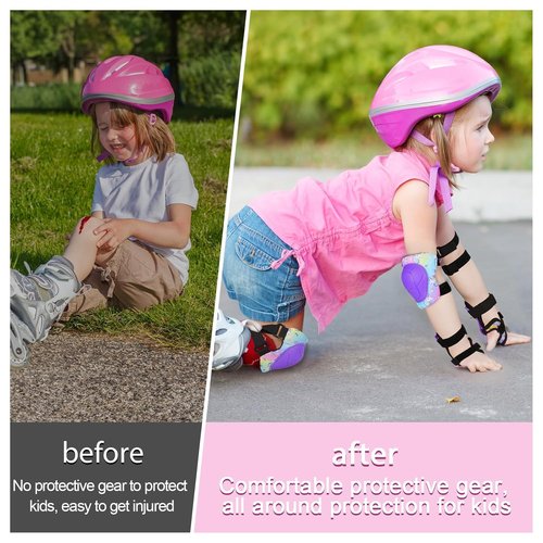 FIODAY Kids Knee Pads Set - Adjustable Protective Gear with Elbow Pads & Wrist Guard | Rainbow Unicorn, 3-8 Years