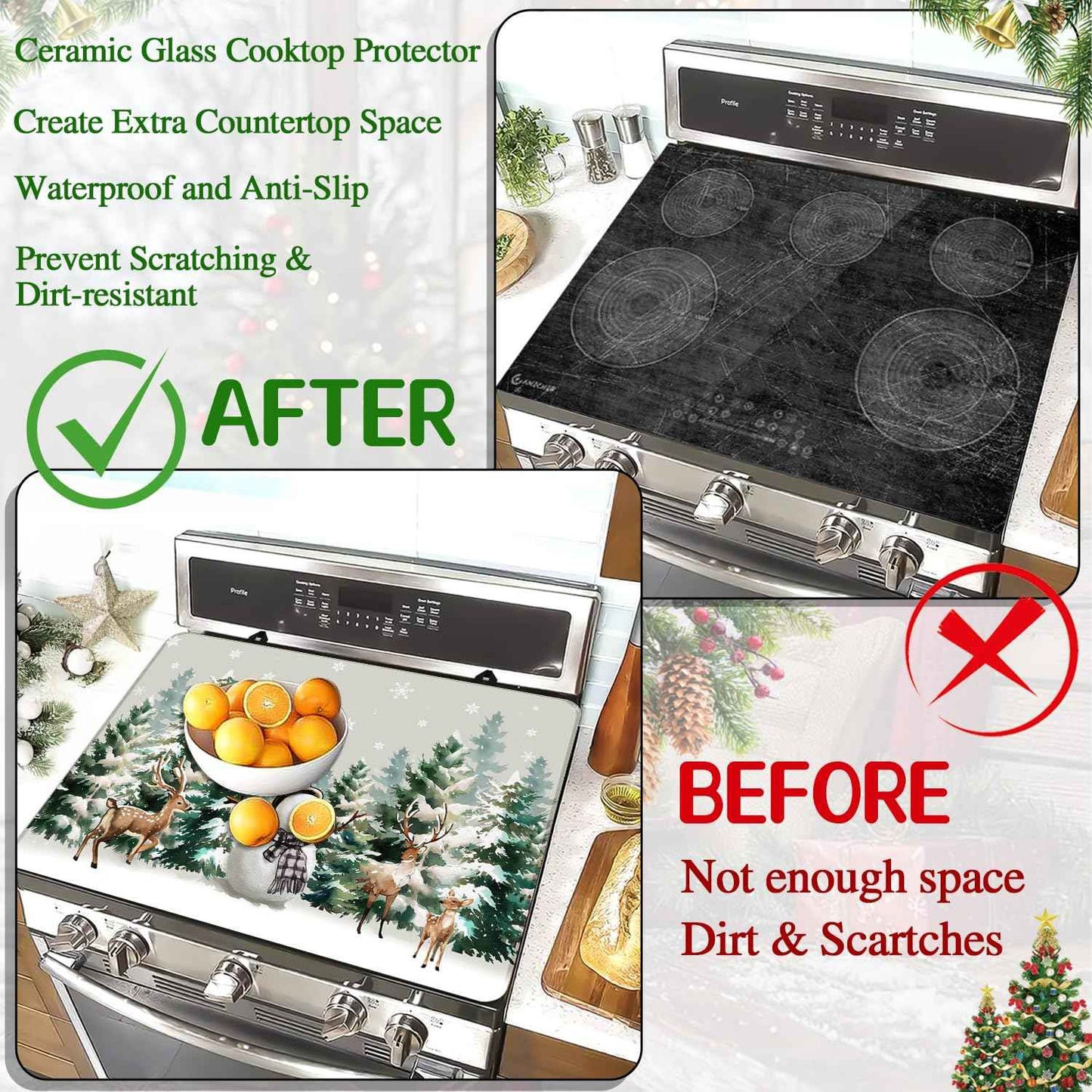 Stove Top Cover for Electric Stove 28 "x 20 ", Christmas Snowman Heat Resistant Glass Top Stove Cover Protector, Glass Cooktop Covers, Kitchen Flat Electric Stove Top Covers