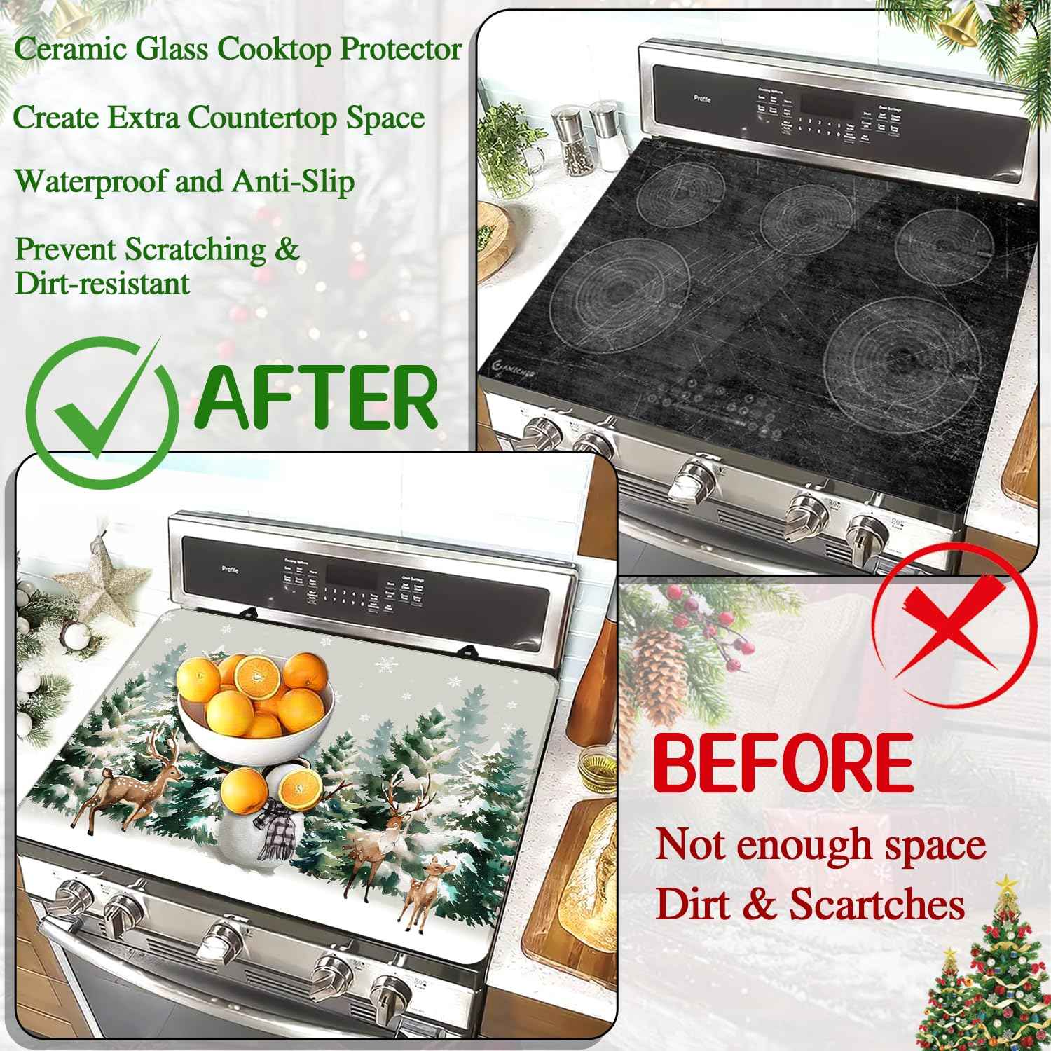 Stove Top Cover for Electric Stove 28 "x 20 ", Christmas Snowman Heat Resistant Glass Top Stove Cover Protector, Glass Cooktop Covers, Kitchen Flat Electric Stove Top Covers