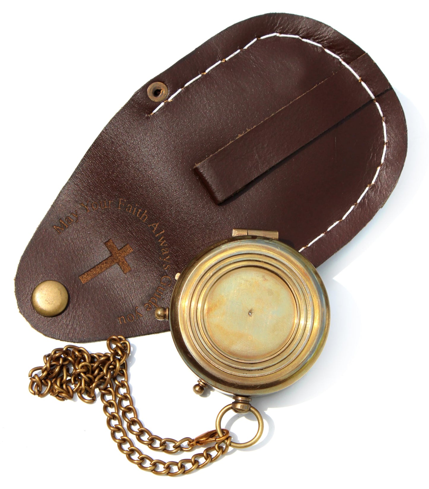 May Your Faith Always Guide You Engraved Working Compass with Leather Case Compass Religious Gift for Men & Women - Baptism, Confirmation, Communion Compass for Boys Graduation Gift