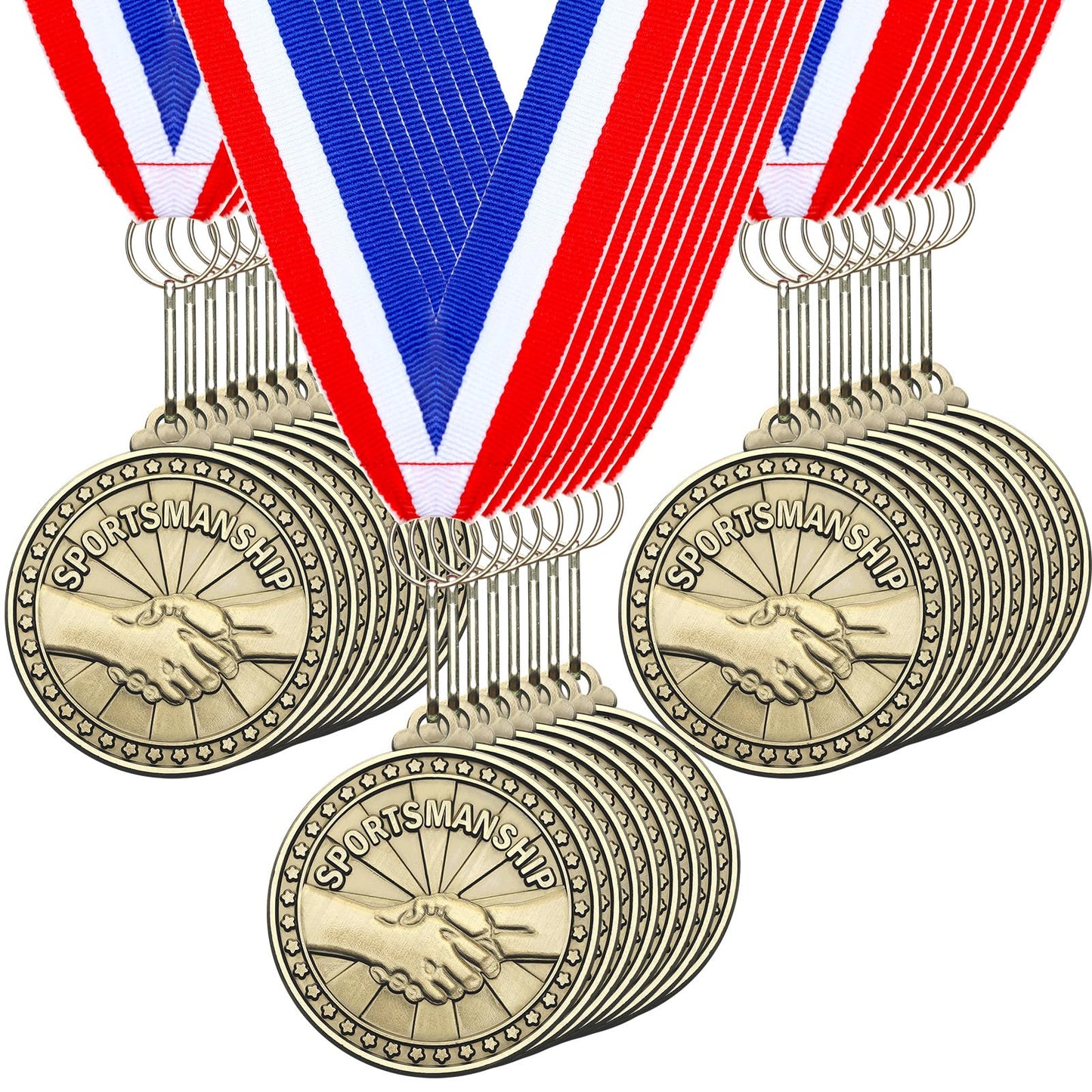 Remuuly 30 Pcs Gold Medals Bulk 2'' Basketball Soccer Baseball Volleyball Football Lacrosse Kickball Cheer Bowling Trophy Medals for Awards for Sports Participation Winner Gift(Gold,Sportsmanship)