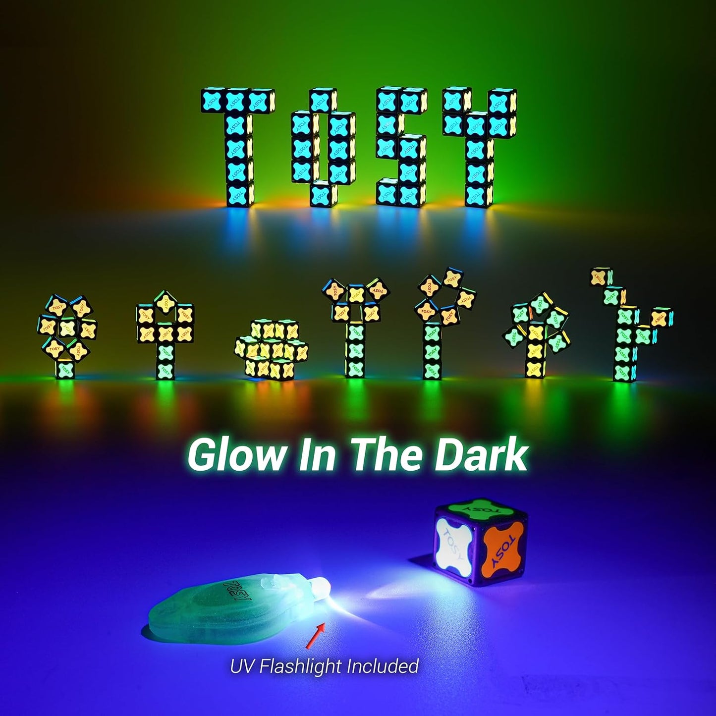 TOSY Magnet Cube 2x2 - 2-in-1 Puzzle & Infinity Cube | Glow with UV Flashlight, Perfect Easter Gift for Kids