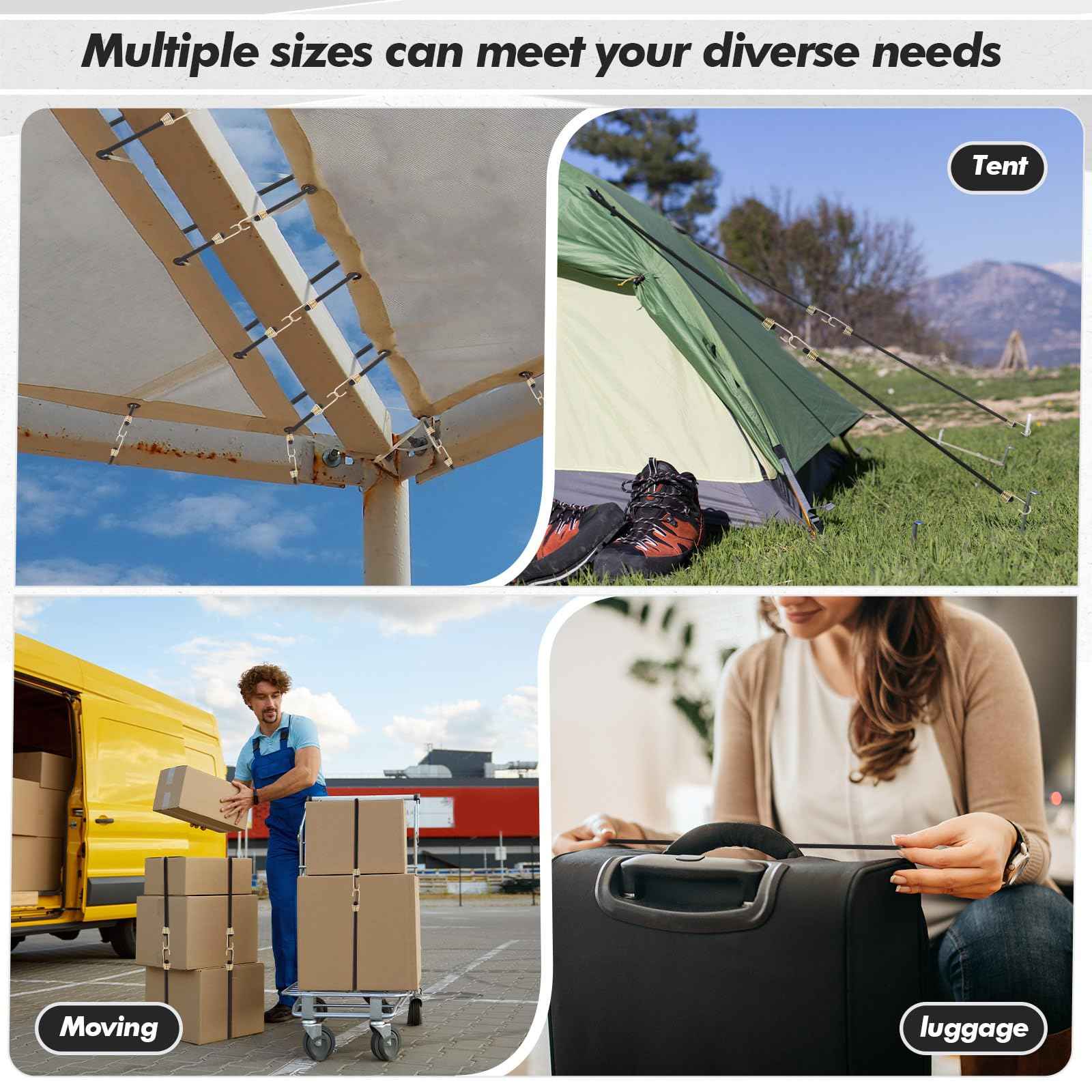 GliCraft 50 Pcs Mini Bungee Cords with Hooks Small Bungee Cords Short Elastic Straps for Luggage Bikes Camping Tools Tarp Cargo Motorcycle(2/4/6/8/10 Inch,Black)