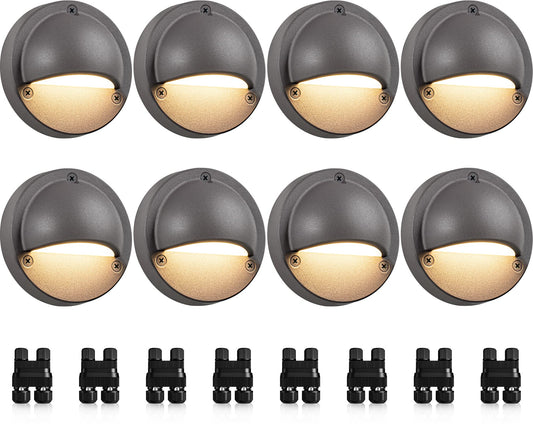 SUNVIE Low Voltage Deck Lights with Fastlock2 Wire Connector 5W LED Landscape Step Stair Lights Outdoor Accent Lighting Garden Post Fence Light 3000K 12-24V AC/DC 3.2FT ETL Listed Cord, 8 Pack