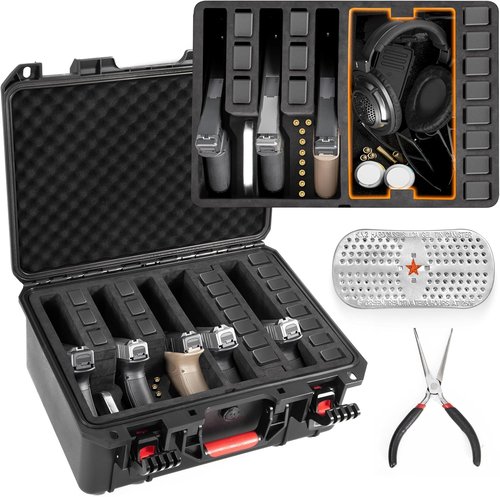 Kinghardcase Gun Cases - Shockproof & Waterproof 5-Pistol Case with 21 Magazine Slots | TSA Approved