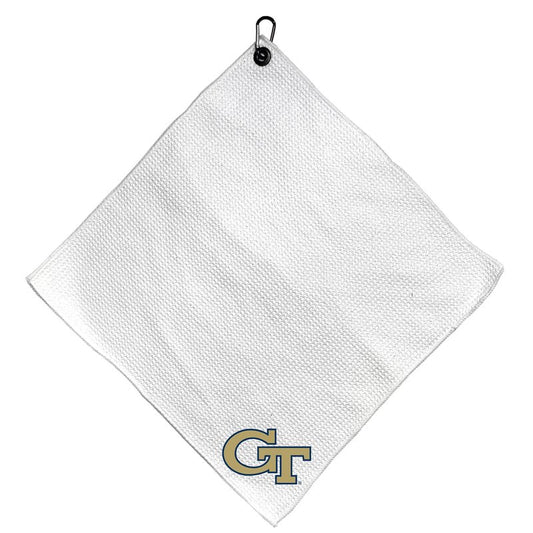 Team Golf NCAA Georgia TECH Microfiber Towel - 15" X 15" (White) with Carabiner Clip, Premium Microfiber with Deep Waffle Pockets - Superior Water Absorption and Quick Dry Golf Cleaning Towel