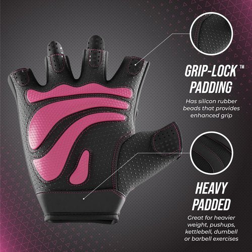 Contraband Pink Label 5437 Womens Extreme Grip Weight Lifting Gloves w/Heavy Rubber Padded Palm (Pair) - Heavy Duty Palm w/Griplock Silicone & Rubber Grip Pads for Gym Workouts (Pink, Small)