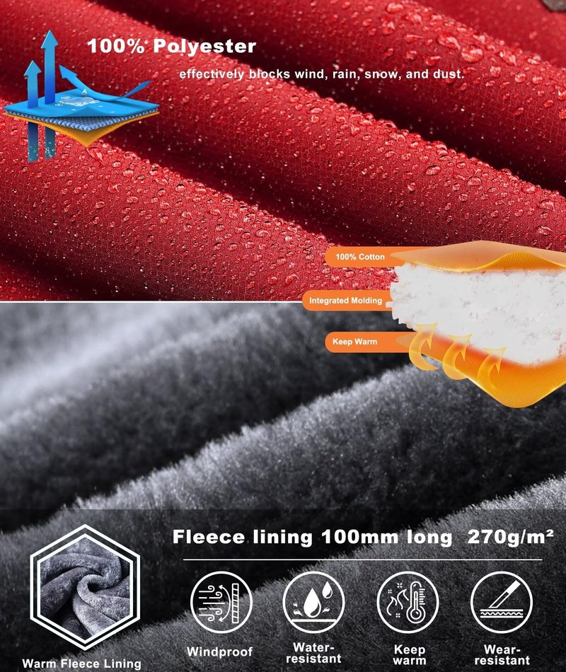 Zoofly Winter Jackets for Men Fleece Lined Wear Resistant Skiing Coats Mens Zipper Pocket Hiking Jacket Thermal Red XL
