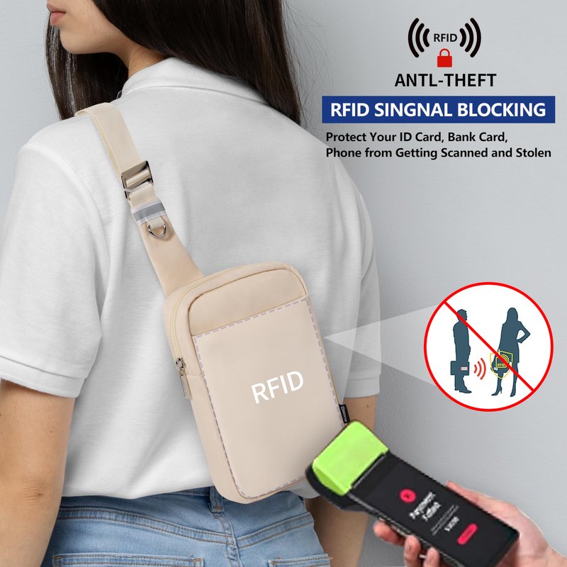 OSOCE Small Sling Bag for Men and Women with RFID Pocket, Anti Theft Crossbody Chest Bag Casual Travel Bag for Hiking,Beige,Small