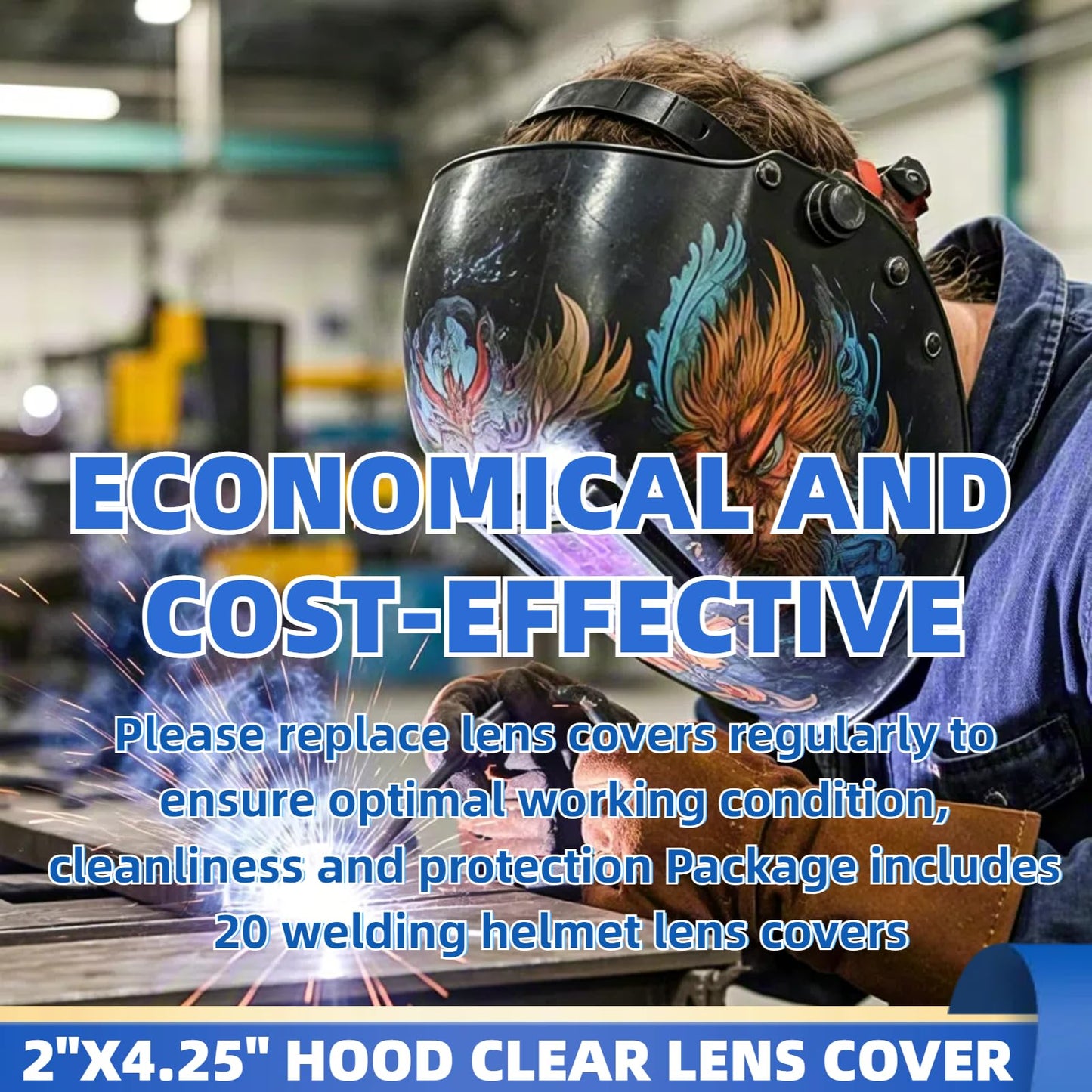 QKWL 20 Pack 2" x4.25" Replacement Clear Welding Lens 2x4 1/4 optical grade Welding Lens And Eyes