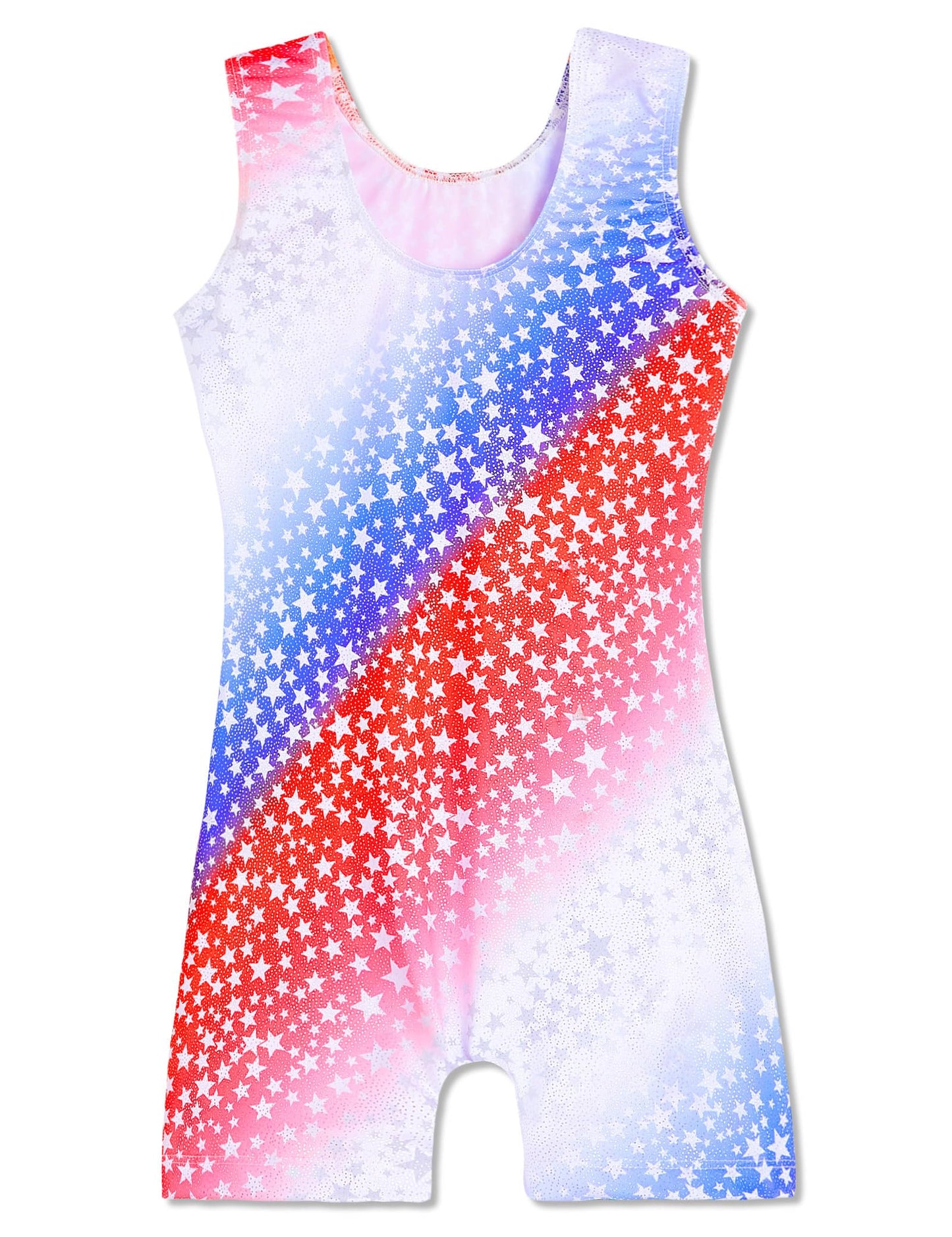 Domusgo Gymnastics Leotards for Toddler Girls Size 1t 2t Shiny Sleeveless Red Blue White Star Biketard