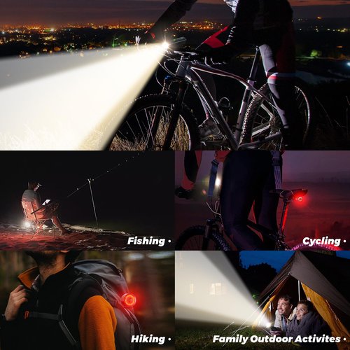 2025 Anti-Glare Front Rear Sensor 3000 Bike Lights, 5+6 Kind Warning Modes Bicycle Light and Tail Light Set, Long Time Waterproof Bike Accessories for Night Riding City Streets Mountain, Black