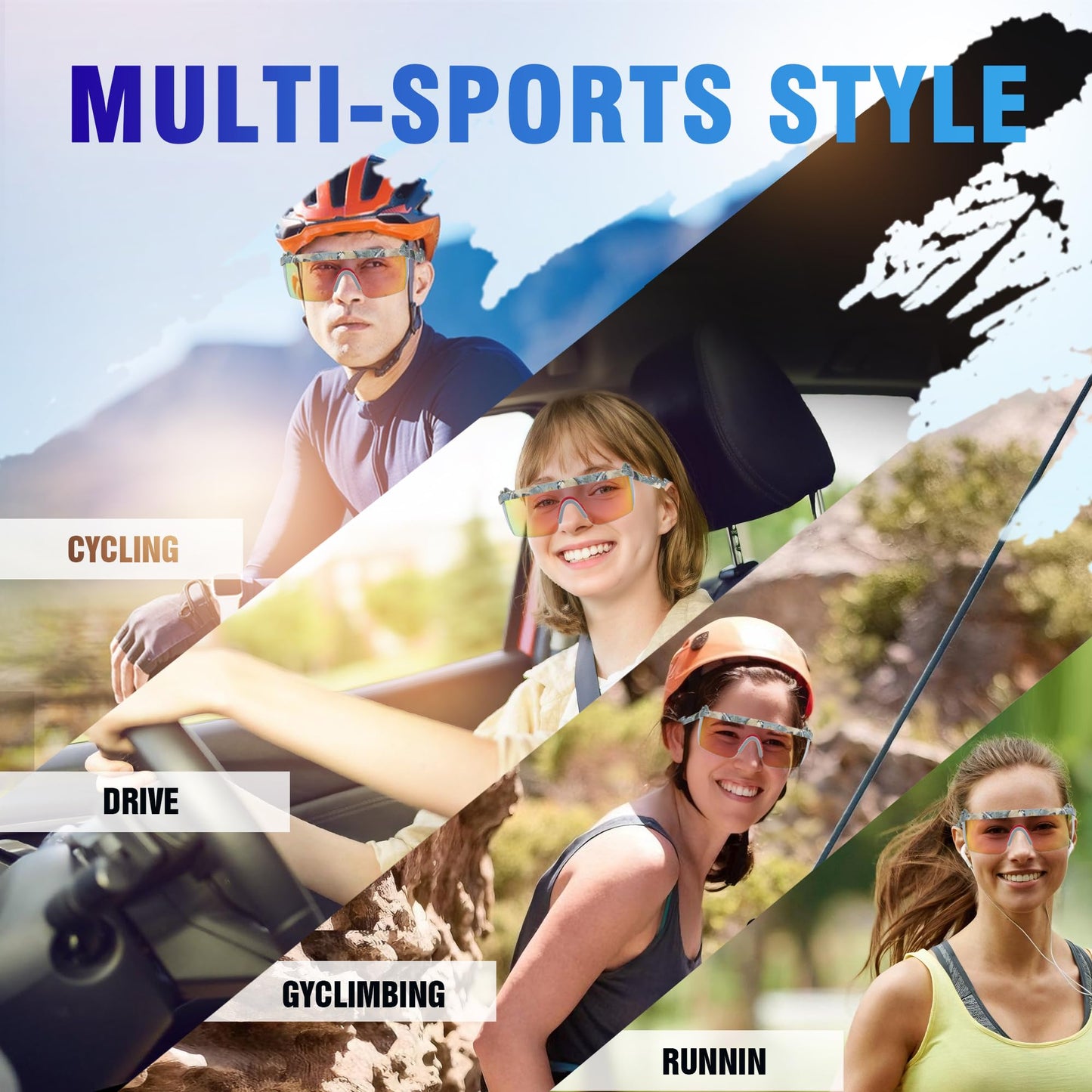 OZOKSKS Polarized Sports Sunglasses, Wavy Design cycling sunglasses-Women-Men, Cycling Sun Glasses UV Protection Driving Fishing (Grey Frame Red Lens)