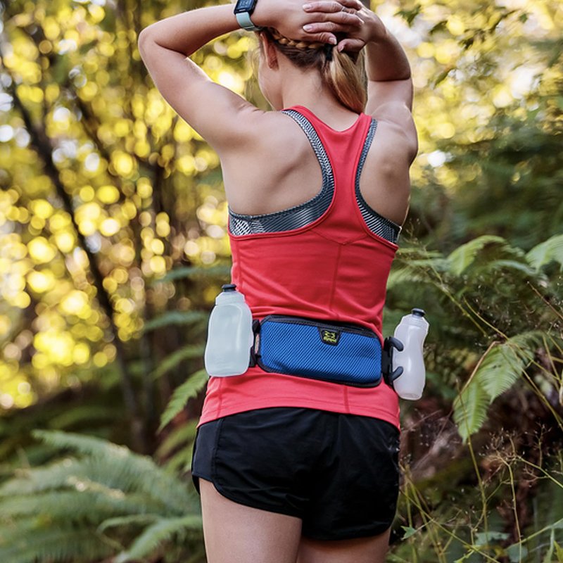 Amphipod RunLite Xtech 10K Hydration Belt, Ultra Runners Waist & Hydration Belt for Endurance Running, Racing, Men & Women - Steel/Green - 21 oz
