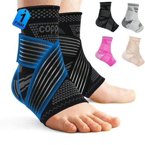 DRNAIETY Copper Ankle Brace for Men & Women - 1 Pair Adjustable Ankle Support Compression Sleeve for Plantar Fasciitis, Achilles Tendonitis, Foot Pain, Swelling, Sprains - Everyday Use (Black,XL)