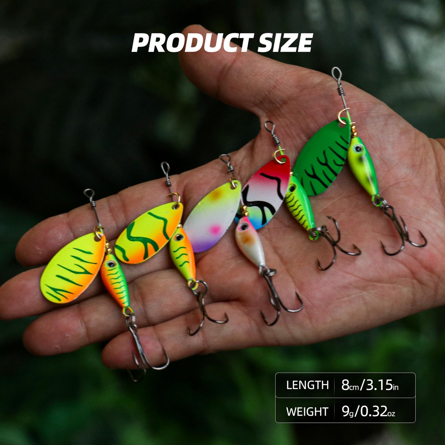 Inline Spinner Bait – Fish-Shaped Spinnerbait Lures 5-Pack, 360°Rotation with Reflective Blades, Perfect for Freshwater & Saltwater Fishing, Targeting Bass, Trout, Pike, Perch & More(Little Fat Fish)