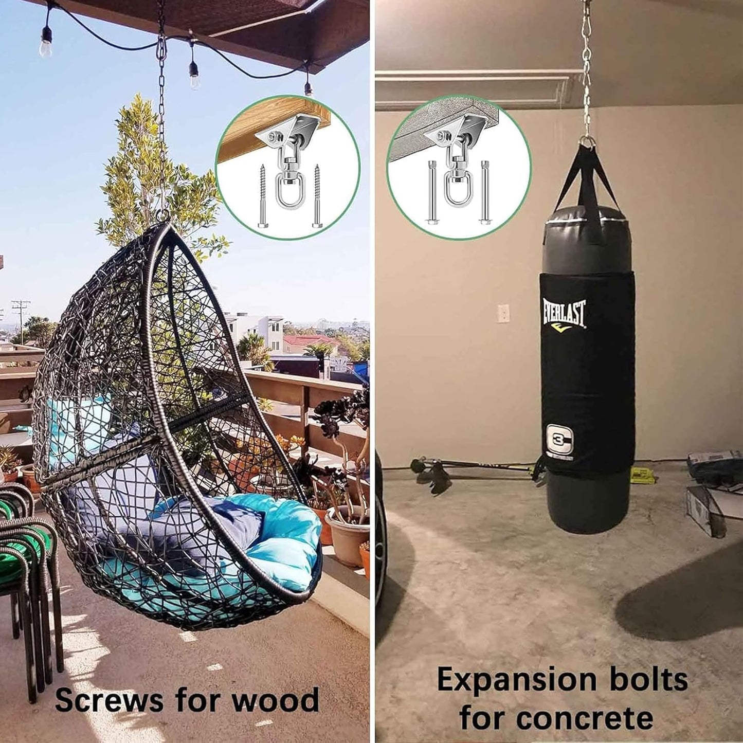 Swing Hanger | Heavy-Duty Stainless Steel 360° Rotating Hammock Kit - 2000LB Capacity, 2 Packs