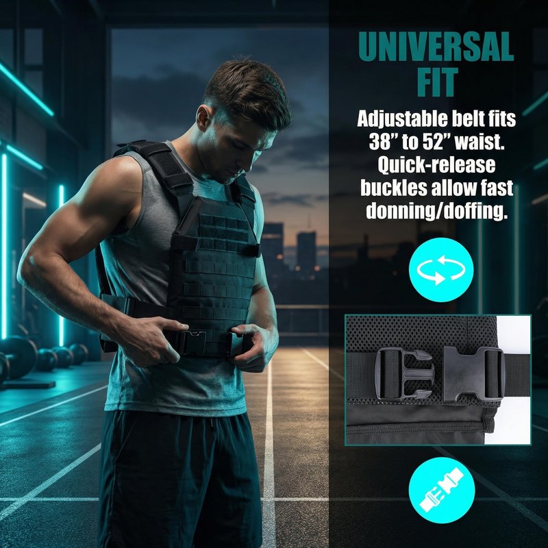 Adjustable Weighted Vest Fitness Sport Training Strength and Endurance Training,Quick Release with Molle for Running,Fitness Workouts (Black)