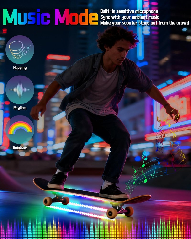 MINEXITY Led Lights for Scooter Night Riding, Remote & APP Controlled Colorful Skateboard Lights 57 LEDs