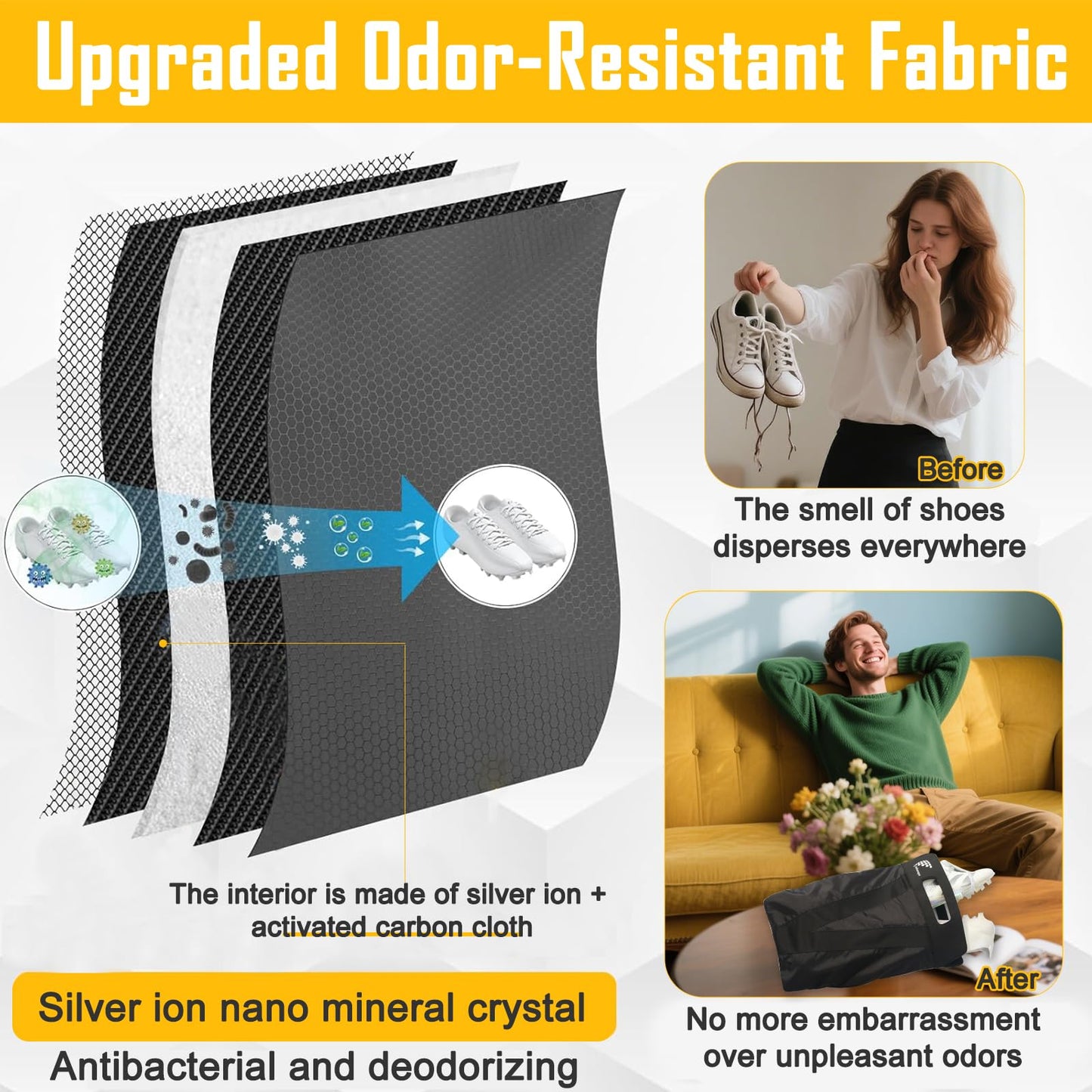 Shoe Bag，Shoe Bags for Travel，Golf Shoe Bag，Cleat Bags for Sports Smell Proof，New Upgraded Waterproof, Anti-odor, Remove odor（Double magnetic closure design）