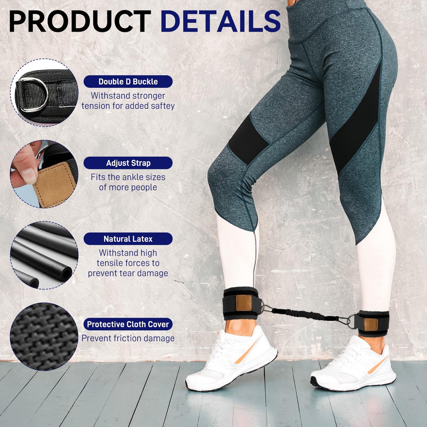 Ankle Resistance Bands with Cuffs Leg Strength Bands for Women Glutes Hip Building Exercise Bands for Working Out Fitness Yoga Martial Arts Ankle Straps for Butt Lift Exercise Equipment (Black-60lb)