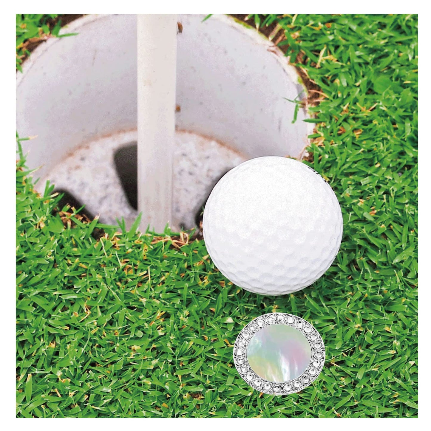 E TRUEE Golf Ball Marker Hat Clip with Pearl Crystal Ball Marker, Golf Accessories, Golf Gifts, Golf Ball Markers for Women