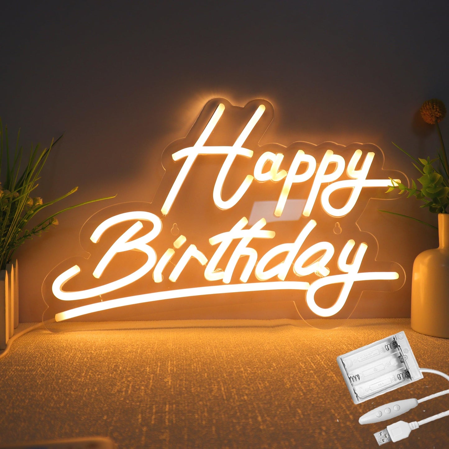 Happy Birthday Neon Sign Battery Operated, Usb Powered Neon Signs for Wall Decor, Adjustable Brightness Happy Birthday Signs(15 x 9.6 inches)