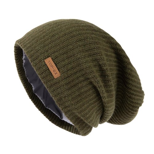 Oversize L/XL/XXL Merino Wool Satin Lined Slouchy Beanie Big Large Head Knit Hat (US, Alpha, X-Large, XX-Large, OliveDrab(Satin))
