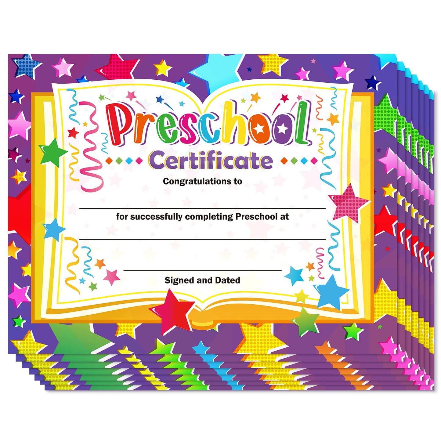 Yisong 35 Pcs Preschool Diploma Certificate Preschool 2026 Diploma Colorful Kindergarten Graduation Supplies Classroom Activities Award Certificate for Kid Student Teacher 8.5 x 11 Inch(Star Style)