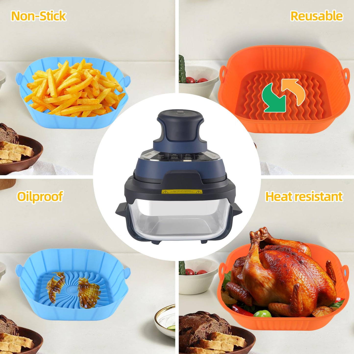 Reusable Air Fryer Liners for Ninja Crispi FN101GY, 2 Pcs Silicon Liners for Ninja Crispi 4-in-1 Portable Glass Air Fryer Cooking System, AirFryer Accessories for 4-qt & 6-cup Container