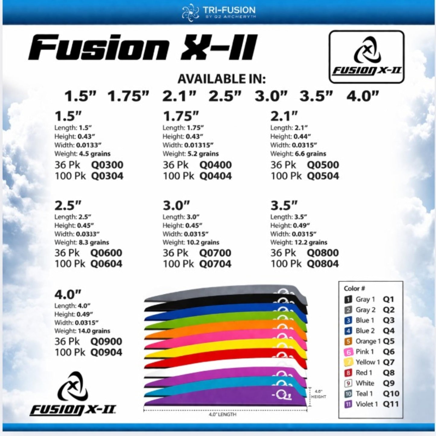 Q2i Fusion X-II | 3" | 36pk | Black High-Performance Arrow Fletching Vanes with Tri-Fusion Adhesion Technology for Target Archery
