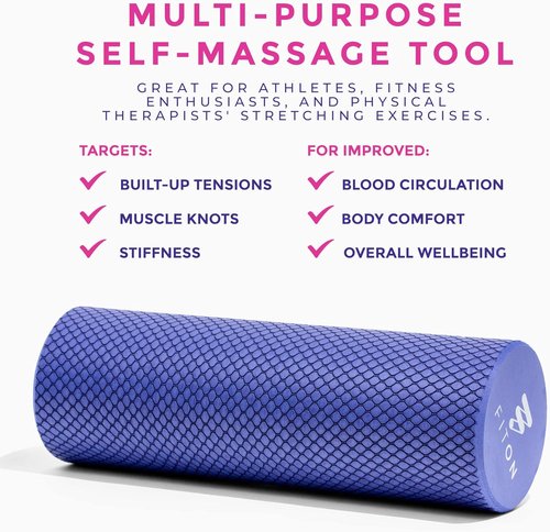 FitOn Recovery Foam Roller - High Density Muscle Massage Roller for Deep Tissue Relief | Portable 12"x4", Purple